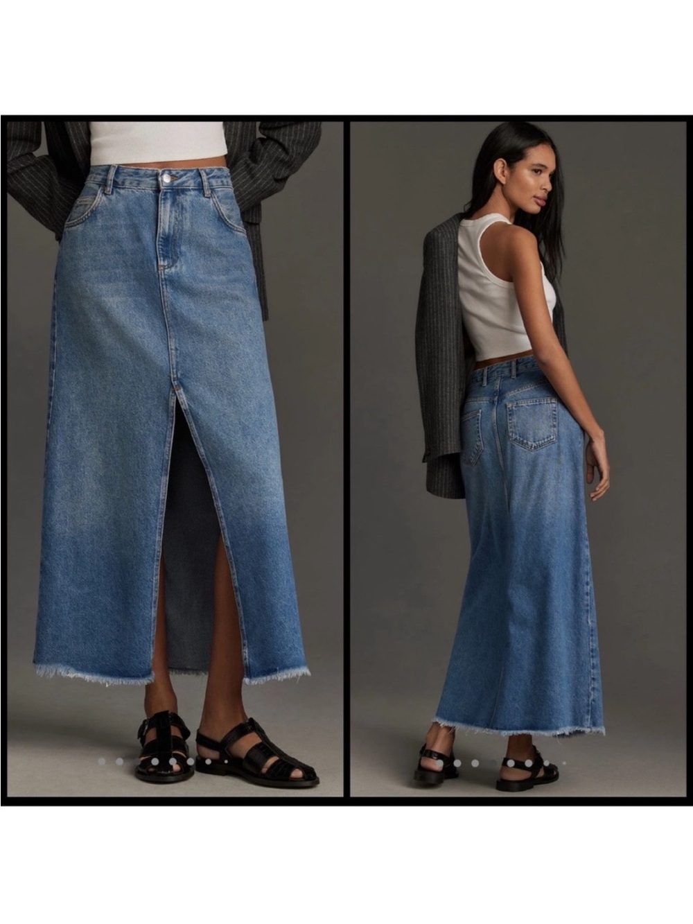 🌼 Pilcro Anthropologie High-Waist Blue Denim Maxi Skirt with Front Slit size 2 - Picture 2 of 13